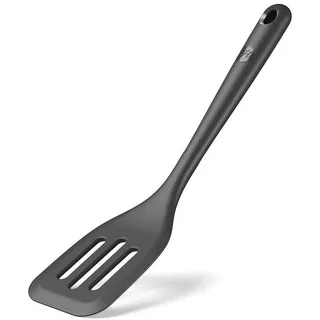Hoffmann Germany Pfannenwender Küchenhelfer Silikon Edelstahl 30 cm anthrazit, Edelstahlkern, Schlitze, 200°C, spülmaschinenfest schwarz