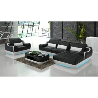 Ledersofa Couch Wohnlandschaft Ecksofa + Sessel Garnitur Modern Sofa USB 8025E