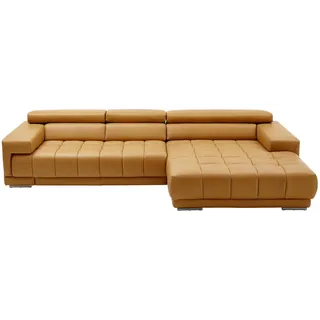 Beldomo Speed Ecksofa, Currygelb, Metall, Echtleder, Semi-Anilinleder, Uni, 3-Sitzer, Ottomane rechts, L-Form, 335x190 cm, Goldenes M, Typenauswahl, Lederauswahl, seitenverkehrt erhältlich, Rückenfutter, Wohnzimmer, Sofas & Couches, Wohnlandschaften, Ecksofas