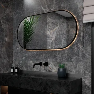Badezimmerspiegel - 120x60 cm - Schwarzer Rahmen - Oval - Vorbestellen