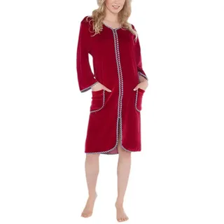 Aquarti Damen Velours Bademantel Morgenmantel Kurz mit Reißverschluss, Farbe: Weinrot, Größe: 3XL - 3XL