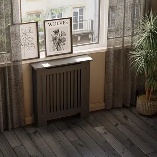 HAGO24 Heizkörperverkleidung Heizungsabdeckung Holz 78x19x82cm Schwarz Landhaus Regalfläche Wandmontage Klassisch - Schwarz