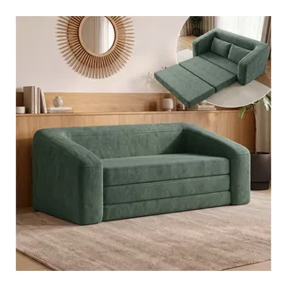 skølm Schlafsofa & Schlafsessel Fjäll mit Kissen, ohne Aufbau, vakuumverpackt, dunkelgrün, Klappsofa 182x100x70 cm, Teddy-Bouclé Schlafcouch grün