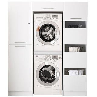 Respekta Waschmaschinenschrank und Wäscheschrank + Hochschrank - weiß - Holz - weiß