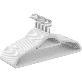 Songmics Kleiderbügel Samt Silber/Weiß 50 St.