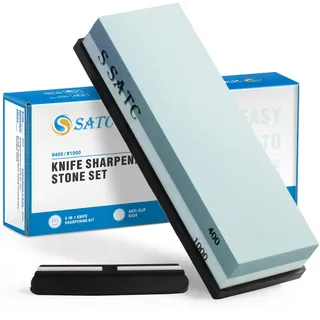 SATC Schleifstein 2-IN-1 Wetzstein 400/1000 Grits Messer Schärfen Abziehstein Knife Sharpener Messerschärfer Inklusive Schärfsteinhalter und Geführtem Winkel