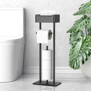 FUNPALA Toilettenpapierhalter Stehend – Edelstahl Klopapierhalter Stehend mit Feuchttücherbox, Stabiler Toilettenpapier Ständer,Klopapierständer Freistehender Für 4 Rollen (Schwarz Matt)