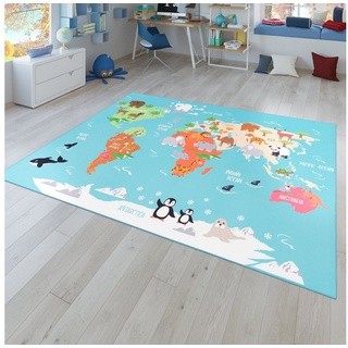Kinderteppich Kinderteppich Spielteppich Für Kinderzimmer Weltkarte, TT Home, quadratisch, Höhe: 4 mm grün