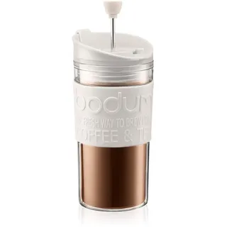 Bodum 11102-913S Travel Press Kaffeebereiter, Kunststoff, Weiß/Transparent, 0.35 L, 7.1 x 8.9 x 17.2 cm, 1 Einheiten