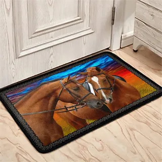 NETILGEN Braunes Pferd Fußmatte 60 x 40 cm, Fußmatte Schmutzfangmatte rutschfest für Innen und Außen, waschbare weiche Bodenmatte für Flur, Diele, Terrasse, Garten