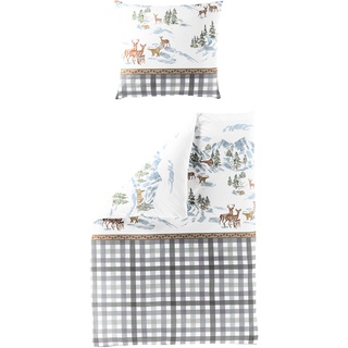 Bettwäsche »4011«, (2 tlg.), Biber, 100 % Baumwolle, pflegeleicht, kuschelig warm, mit Rehen, 58170616-0 white B/L: 155 cm x 220 cm (1 St.)