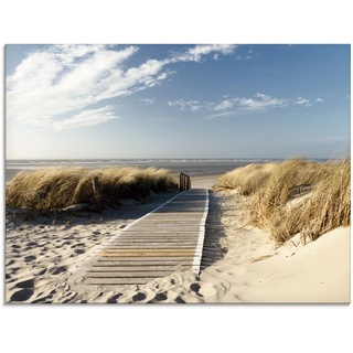 Glasbild ARTLAND "Nordseestrand auf Langeoog - Steg" Bilder Gr. B/H: 60 cm x 45 cm, Strand, 1 St., beige (naturfarben) Glasbilder in verschiedenen Größen