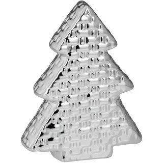 glänzender Dekobaum 12 cm silberner Porzellan Tannenbaum - Weihnachtsdeko