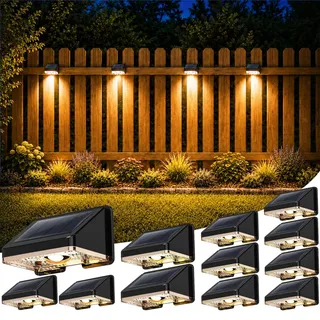 Delaiglow Solarlampen für außen wand, solar wandleuchte aussen, IP67 Wasserdichte Gartenleuchten Solar Zaun Beleuchtung für Garten Balkon Terrasse solarleuchten Zäune Sonnenuntergang Gold 12er