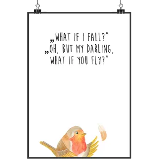 Mr. & Mrs. Panda Bild Rotkehlchen Federn DIN A4 - Geschenk, Spruch Mut, Motivation, Lustige Sprüche, Wandbild, fliegen, wanddeko, Plakat, drucke, Vogel, kunstdruck poster