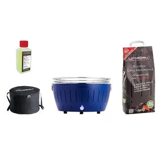 LotusGrill - Sonderpaket BBQ XL Blau (cm 43,5) mit 2,5 Kg Holzkohle und Brenngel