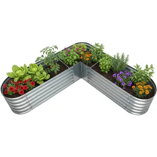 Relaxdays Hochbeet, L-Form, verzinktes Metall, HxBxT: 43 x 203 x 203 cm, Gartenbeet für Gemüse, Kräuter, Blumen, Silber