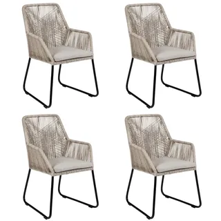 Mona Gartenstühle Rope 4er Set - Sand - mit Armlehnen & Rückenlehne - Inklusive Sitzkissen -  Aluminium Bein - Skandinavisches Design