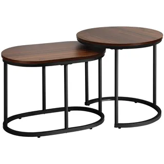 Wonnika Couchtisch Rund & Oval, 2er Set Satztisch Holzoptik, Schwarz | Platzsparendes Satztisch Set für Wohnzimmer, modernes Nesting Design, stabiles Metallgestell