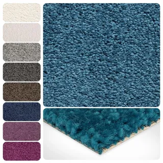 Teppichboden Meterware Auslegware Velours Hochflor | 4m 5m breit, blau türkis, 450x400cm