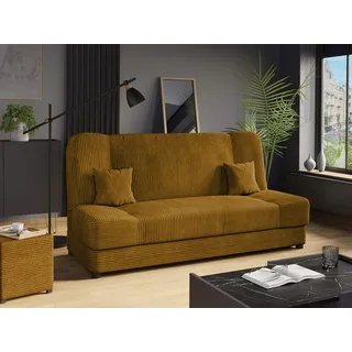 MIRJAN24 Schlafsofa Jonas Cord, mit Bettkasten und Schlaffunktion, mit zwei Kissen, Wellenfeder, 195x87x86 cm braun