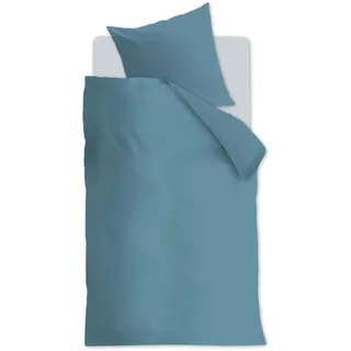 Beddinghouse Bettwäsche-Garnitur Organic Basic Farbe Blau Grau Größe 155x220+80x80cm Einfarbig Uni Baumwolle