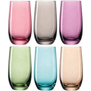 Leonardo Sora Trink-Gläser 6er Set, buntes Gläser-Set, spülmaschinengeeignete Saft-Gläser, Wasser-Gläser, Trink-Becher in 6 Farben 390 ml, Bunt, 047287