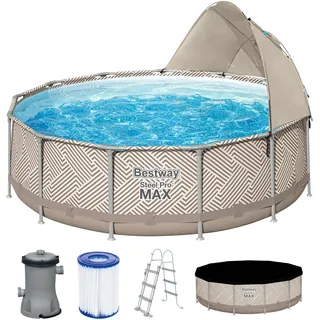 Steel Pro Max™ 396 x 107 cm runder Aufstellpool mit Kartuschenfilter, Plane, Markise, Leiter