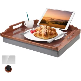 DRELIFAM Knietablett mit Kissen, Betttablett aus Holz zum Essen, Knietablett für Liegestuhl, Frühstückstablett, TV-Dinner-Betttablett für Essen (Sapele-Holz)
