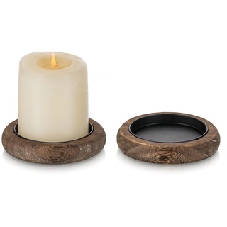 Romadedi Kerzenteller Tablett Holz Deko - 2Pcs Kerzenhalter holzuntersetzer Kerzenteller Kerzenuntersetzer Holzplatte für Stumpenkerzen Adventskranz Hochzeitskerze Kommunionkerze Taufkerze