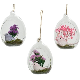 Decoris season decorations Hängedekoration, Glaskugel zum Aufhängen mit Trockenblumen und Vogel 10,5cm 1 Stück grau|grün|lila|rosa