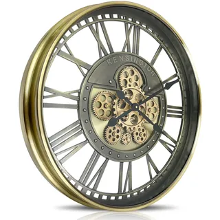 DORBOKER Wanduhr Groß mit Beweglichen Zahnrädern Moderne Industrial Steampunk XXL Vintage Retro Antike Metall Uhr für Küche Wohnzimmer Zuhause Bar Schule(53.5cm, Bronze Gold Romische Zahlen)