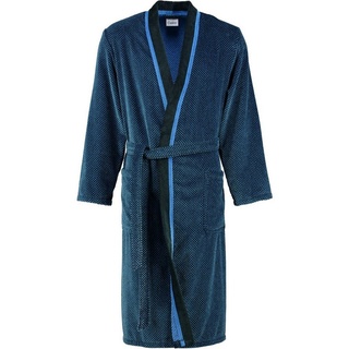 Cawö Herrenbademantel 4839, Langform, Baumwolle, Kimonoform, Gürtel, Kimono Form blau|schwarz 54HELLER-SHOES