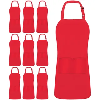 Utopia Kitchen Latzschürze, verstellbar, mit 2 Taschen, wasser- und ölbeständig, Kochschürze für Damen und Herren, 10 Stück, Rot/Ausflug, einfarbig (Getaway Solids), 10 Pack