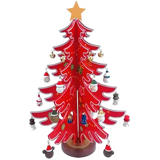 Weihnachten Deko Baum Mini Weihnachtsbaum DIY Miniatur Christbaum Künstlich Tannenbaum Rot Grün Weihnachtsdeko Holz Weihnachtsschmuck Stehend Christbaumschmuck Holzdeko Zimmer Fensterbank Tisch