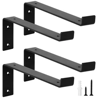 scicent 4 stück Regalhalterung mit Lippen, Regalwinkel Schwerlast, Regalhalter Metall, Schwerlastwinkel Wandhalterung Winkel Regal, 0,5 cm Dick Regalträger, Tragkraft 50 KG (Schwarz 25 cm)