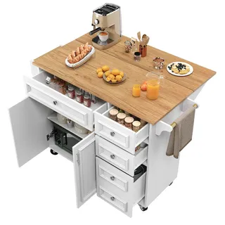 Okwish Kücheninsel, Weiß, Holzwerkstoff, 110x92x75 cm, Küchen, Küchenmöbel, Kücheninseln