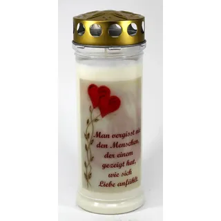 Grabkerze mit Spruch und Motiv Herz, (21x7,5 cm) Grablicht mit 7 Tage Brenndauer (3849), Wetterfestes Trauerlicht mit Deckel, Hochwertige Trauerkerze, Edle Gedenkkerze aus Deutschland
