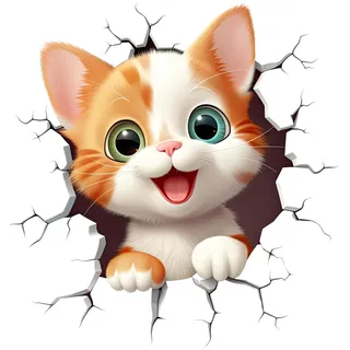 GRAZDesign Katze Wandtattoo Wandriss - Wanddurchbruch lustiges Motiv, Wandaufkleber Kinderzimmer, Wohnzimmer, Flur - 60x57cm