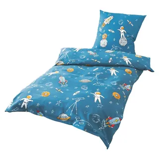 JACK by Bierbaum Kinder Biber Bettwäsche 2 tlg. 135x200cm Astronaut Weltall Sterne - Blau