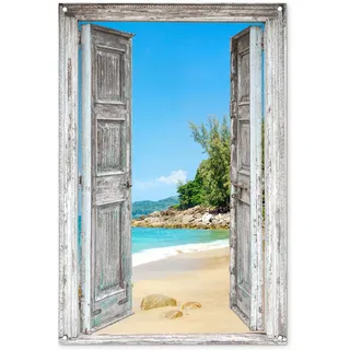MuchoWow© Gartenposter Outdoor Bilder Gartendeko für draußen Wetterfest | 80x120 cm - Garten Deko Banner Draußen Bild Garden Decoration Strand - Ausblick - Sommer - Tropisch
