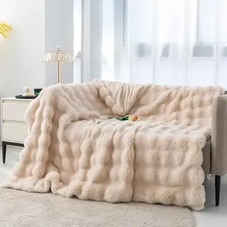 Kuscheldecke Felldecke Kuscheldecke Flauschig, Kunstfell Fleecedecke, Flauschige, Weiche, Dicke Kaninchendecke Für Bett, Sofa, Couch, Schlafzimmer, Freizeitdecke, Tagesdecke (b,50*50Kissen)