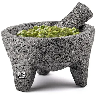 Echter handgefertigter mexikanischer Mörser und Stößel, Molcajete de Piedra natürlicher Vulkanika-Stein, schwer und langlebig, perfekt für hausgemachte Salsas, Guacamole und andere Molcajete-Teller |