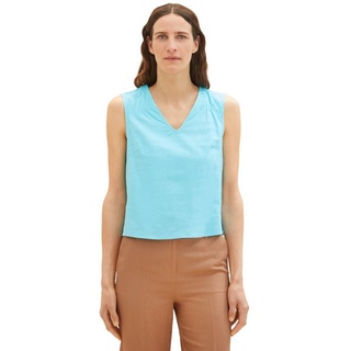 TOM TAILOR Shirttop Ärmellose Bluse V-Ausschnitt Top aus Leinen BLUSENTOP 5642 in Türkis blau XXL (44)