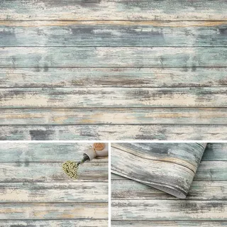Arthome Klebefolie Rustikales Holzoptik Selbstklebende Tapete,44cmx10m Blau Holz Papier,Dekoratives Vinyl für Möbel Küche Arbeitsplatte Schränke Möbel Tische Wand Vintage DIY Wandverkleidung