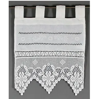 Scheibengardine "Traunsee" Gr. 3, beige (creme), B:40cm H:100cm, Wirkware, Leinen, HOSSNER - ART OF HOME DECO, Gardinen, m. Stickerei, Hohlsaum u. Häkelspitze