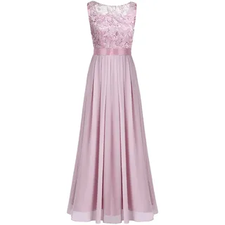 iEFiEL Damen Kleid Festliche Kleider Brautjungfer Hochzeit Cocktailkleid Chiffon Faltenrock Elegant Langes Abendkleid Partykleid Altrosa 44 - 44