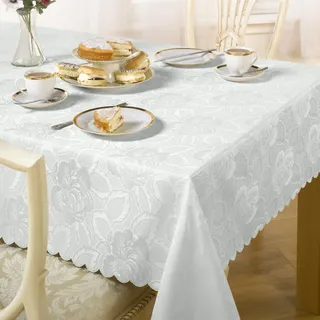 Emma Barclay Damast Rose Jacquard Tischdecke in Weiß – 52 x 52 (132 x 132 cm)