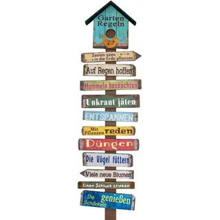 Spetebo Holzschild Gartenregeln mit 11 Schildern - 99 cm - Holz Gartenstecker Garten Deko Schild Gartenstab Wand Deko