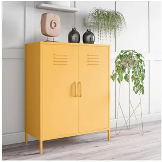 loft24 Mehrzweckschrank Cache Spind Schrank, 2 Türen, Metallschrank, modern, Industriestil gelb